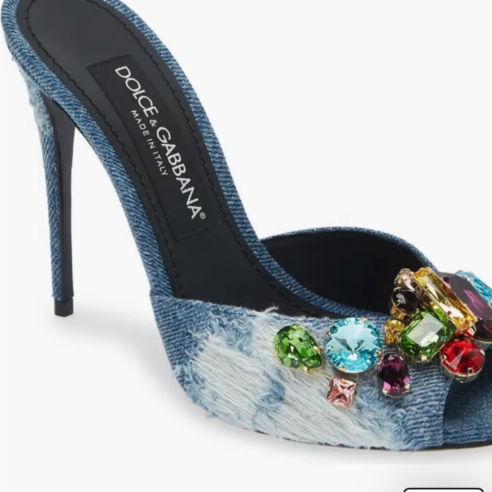 Dolce & Gabbana Embellished Denim Peep Toe High Heel Sandels